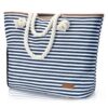 Lekespring Grand sac de plage pour femme avec fermeture éclair, polyvalent XXL, sac de bain, sac de voyage, bleu à rayur