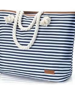 Lekespring Grand sac de plage pour femme avec fermeture éclair, polyvalent XXL, sac de bain, sac de voyage, bleu à rayur