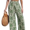 CUPSHE Palazzo Pantalon de plage haute elasticité en coton et lin pour femme - Bikini taille haute - Idéal pour la pisci