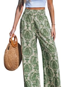CUPSHE Palazzo Pantalon de plage haute elasticité en coton et lin pour femme - Bikini taille haute - Idéal pour la pisci