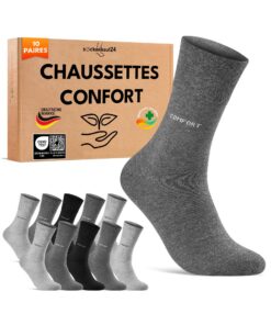 Sockenkauf24 10 Paires Chaussettes Confort Diabetiques OEKO-TEX STANDARD 100 pour Homme et Femme Choisir des Chaussettes