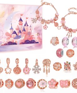 Hifot Calendrier de l'avent 2025 DIY Rose Charms Bracelet pour Fille et Ado avec 24 Surprises et Bijoux pour Femme Épous