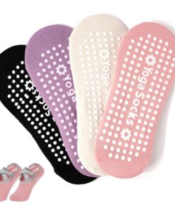 Chaussettes Yoga Femme Anti-Dérapantes Fantasyon 4 Paires Coton Taille 36-39 avec Poignées pour Danse et Ballet Fitness