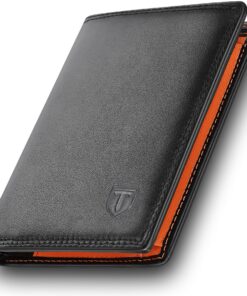 TEEHON Portefeuille Homme en Cuir Véritable pour Hommes Protection Anti-Contrefaçon Classique Noir Orange