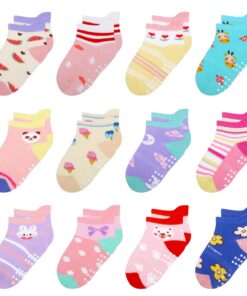 HYZGB Lot de 12 chaussettes antidérapantes pour bébé 1-7 ans, multiples couleurs, idéal cadeau pour les tout-petits garç
