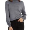Pull Femme Hiver Chaud Côtelé Col Roulé Manches Longues Chandail Mode
