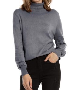 Pull Femme Hiver Chaud Côtelé Col Roulé Manches Longues Chandail Mode