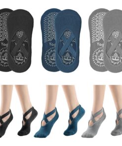 NHDDGR Lot de 3 paires de chaussettes de yoga antidérapantes - Respirantes et anti-dérapantes pour la gym - Idéales pour