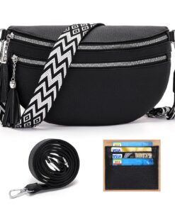 LANXINGLUO sac banane femme noir tendance Livré avec deux bandoulières Moyen emplacements pour cartes
