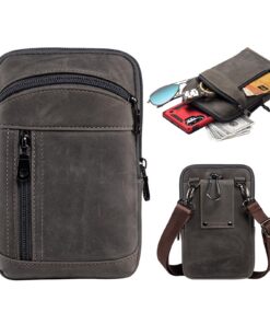 Hengwin Mini Sacs à Bandoulière Homme en Cuir Étui Téléphone Verticale pour iPhone 14 Pro Max 14 Plus 13 Pro Max 12 11 X