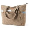 Lekespring Sac à Main Grand en Velours Côtelé Femme Fermeture Éclair Fermeture Éclair Poches Léger Ordinateur 17 Pouces