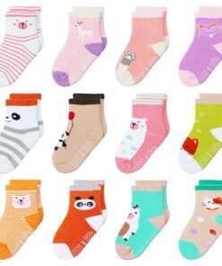 CHaussettes anti-dérapantes HYzgb 1-7 ans | Cadeau bébé Garçons Filles | Lot de 12 Multi-Couleurs