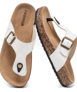 Zaxunai Sandales d'été en Cuir Liège Homme Femme Confortables Antidérapantes pour Plage/Piscine Support Arcaire Plantair