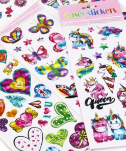 HIFOT Autocollants Enfants Mignons, Gommettes Laser Stickers Muraux, Floral de Sirène de Licorne, Style Animale, 10 Feui