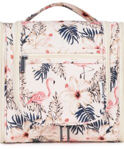 Trousse de toilette suspendue Narwey pour femme (Flamingo Beige, grand) - Large espace de rangement, design élégant - Id