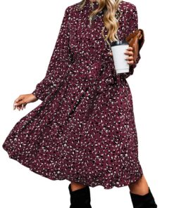 CUPSHE Robe Midi Décontractée pour Femme - Imprimé Moucheté - Col Haut - Automne - Cocktail