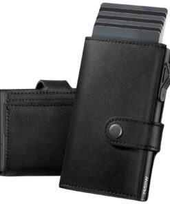 YESIIW Portefeuille Homme Noir avec Blocage RFID et Bouton Magnétique Pop Up pour 7+ Cartes 2 ID Fenêtres et 10+ Billets