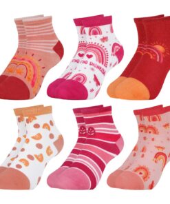 Queenshin 6 Paires Chaussettes Courtes pour Enfants Filles Motifs Doux et Respirant de 2 à 11 Ans - Lot de 6 Paires de C