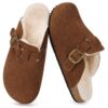 Dokela Chaussons Sabots Femmes Homme Mules Pantoufles Doux et Chauds avec Réglable Boucle Semelles Liège 36-48 pour Inté