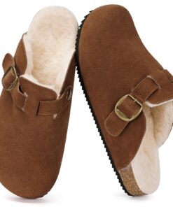 Dokela Chaussons Sabots Femmes Homme Mules Pantoufles Doux et Chauds avec Réglable Boucle Semelles Liège 36-48 pour Inté