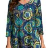 Enmain Grande Taille Tunique Femme Longue Manches 3/4 Chic et Élégant Col V pour Femmes en Coton Ample Couleur Unie