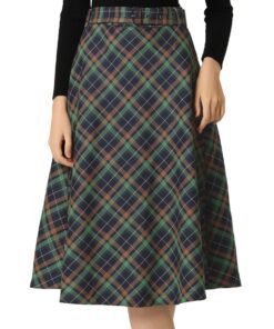 Jupe Allegra K Midi Trapèze Vintage Carreaux Taille Haute Avec Ceinture Femmes Mode
