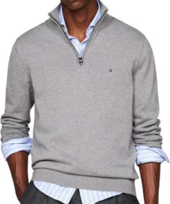 Tommy Hilfiger pull homme en coton essential avec fermeture éclair demi-longueur