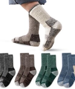 Chaussettes en laine mérinos Vihir Lot de 4 - Chaussettes de sport pour garçon - Épaisses pour ski et trekking 22-26, 26