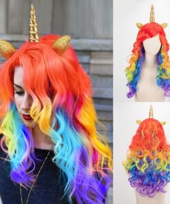 Hifot Perruque Licorne Adulte Femme Multicolore Cosplay Anniversaire Faire la Fête
