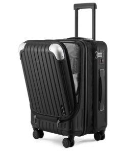 Valise cabine extensible LEVEL8 Noir 55x37x25CM Bagages cabine TSA BagageMain Rigide Roller Bag 4 Roulettes Noir 42L