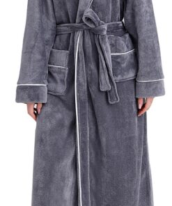 Robe de chambre FEOYA polaire chaud femme homme | Peignoir long en velours femme unisex | Ceinture | Échauffant | Idéal