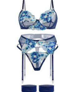 Ensemble de lingerie Aranmei 4 pièces pour femme élégante avec dentelle florale brodée et soutien-gorge à armatures with