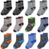 TRAMLE Lot de 12 paires de chaussettes à rayures respirantes en coton pour enfants de 1 à 14 ans