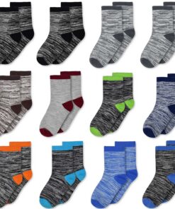 TRAMLE Lot de 12 paires de chaussettes à rayures respirantes en coton pour enfants de 1 à 14 ans
