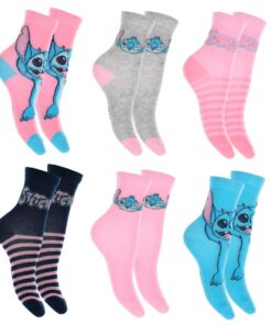 Chaussettes Disney Stitch pour Filles | Housse en Coton | Tailles EU 23-34 | Lot de 6 | Chic et Confort | Parfaite pour