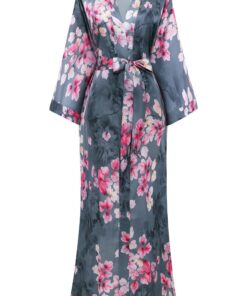 BABEYOND Kimono Imprimé Paon Femme - Peignoir Mariée/Fête Entre Filles - 135 cm