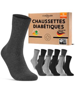 Chaussettes diabétiques coton Lot de 10 Paires Homme Femme sans Elastique & sans Couture OEKO-TEX_standard_100