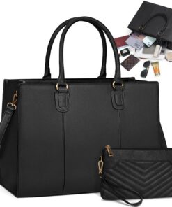 NEWHEY Sac Cabas Femme 15,6 Pouces École Bureau Voyage Affaires Cuir PUavec Pochette Sac à bandoulière