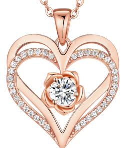 Collier CDE Coeur Argent Sterling 925 Rose Or pour Femme Saint Valentin Fête des Mères et Noël Bijoux à Offrir