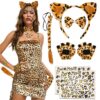 Hifot Halloween Costume Femmes Filles Léopard - Déguisement Animal Chat et Bandeau Queue Noeud Papillon