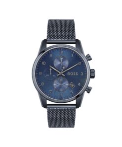 BOSSmontre chronographe quartz homme collection SKYMASTER bracelet milanais acier inoxydable bleu 42mm