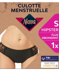 Nana Culottes menstruelles lavables flux abondant absorption supérieure protection intégrale jour et nuit noires coupe h