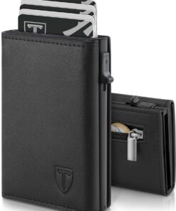 TEEHON Portefeuille en Cuir pour Hommes, Porte-Cartes avec Protection RFID, Noir - Grande Capacité et Sécurité