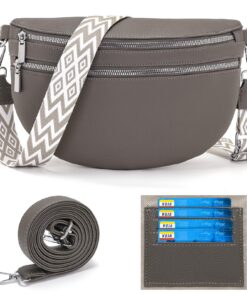 LANXINGLUO Sac à main Banane Femme Sac Bandoulière avec Compartiments Fonctionnels et Bandoulières Supplémentaires Gris