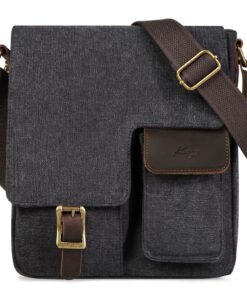 Kasgo Sacoche Homme Femme Léger Multi-poches Sac Bandoulière en Toile Vintage pour Travail et Voyage