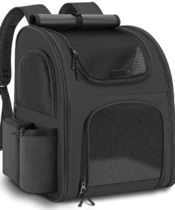 Sac à Dos Chat Chien, Charge Maximale 10kg, Spacieux Sac Voyage pour Chiens et Chat Laisse et Tapis Intégrés - Noir
