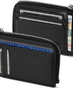 HUYAMI Porte-Cartes Crédit en Cuir Fin - Sécurité Anti-RFID - Porte-Monnaie Rigide - Jusqu'à 6 Cartes Bancaires (Noir)