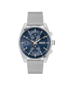 BOSS Montre Chronographe Quartz Homme Collection SKYTRAVELLERÉté Vintage Bracelet en Cuir Foncé Bracelet Acier Inoxydabl