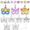 Masques enfant licorne à colorier pour cosplay et activités manuelles, Carnaval et anniversaire (9 pièces)