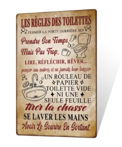 Plaque Métallique Règles des Toilettes Putuo, Humour pour WC et Salle de Bain, 30x20 cm - Meilleures Règles Humoristique